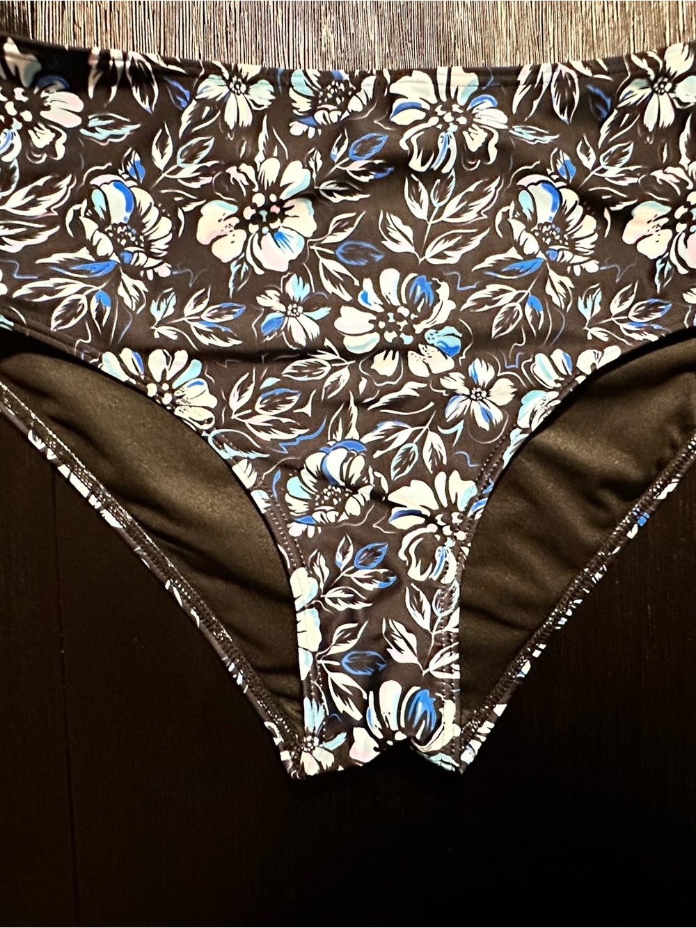 Tempt Me Floral Black, White, Pink & Blue Women's Bikini Bottom